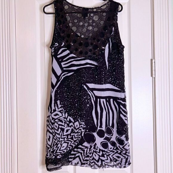 Due Per Due Black & White Crazytown Lined Mini Dress/Top Sz 8P - Picture 2 of 7